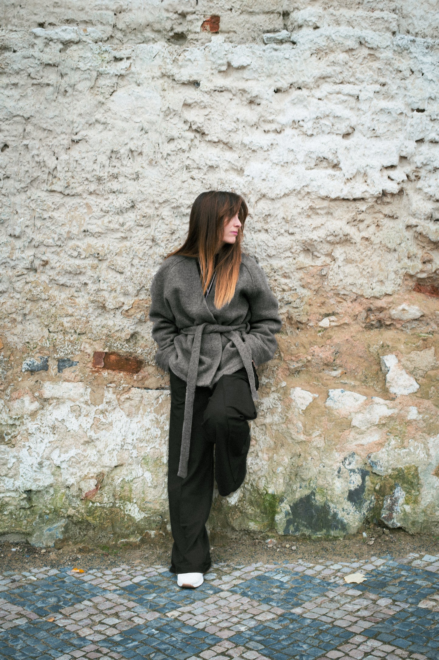 Dámský vlněný kabát Loose fit - Dark gray