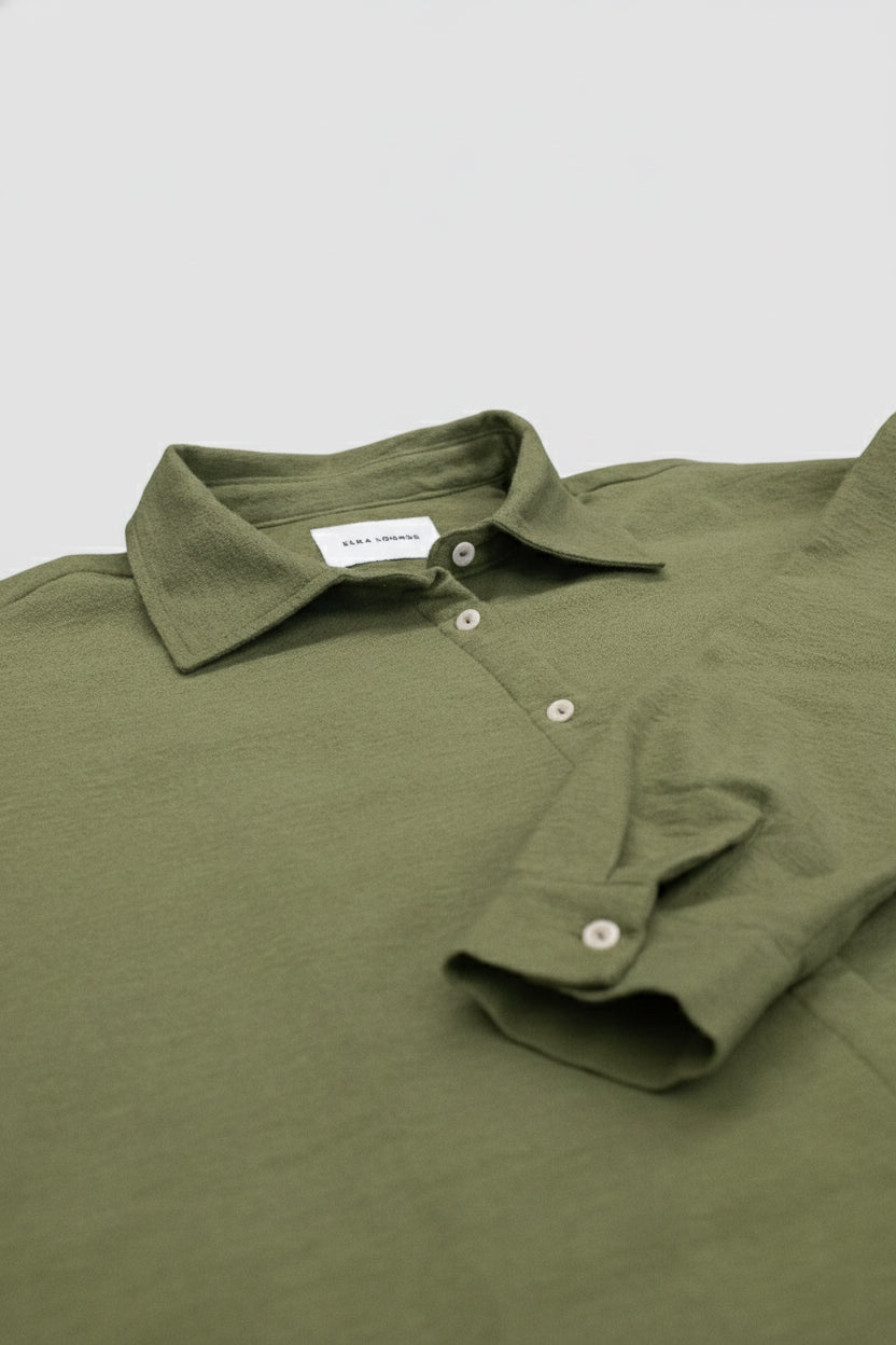 Dámská flanelová košile s límečkem loose fit - Moss green