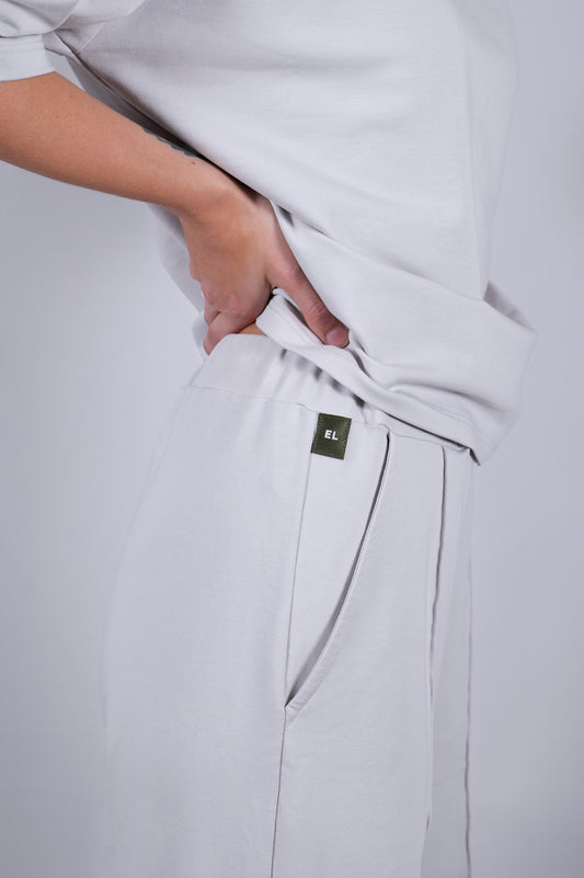 Dámske teplákové nohavice wide-leg z biobavlny Pearl gray - Regular fit