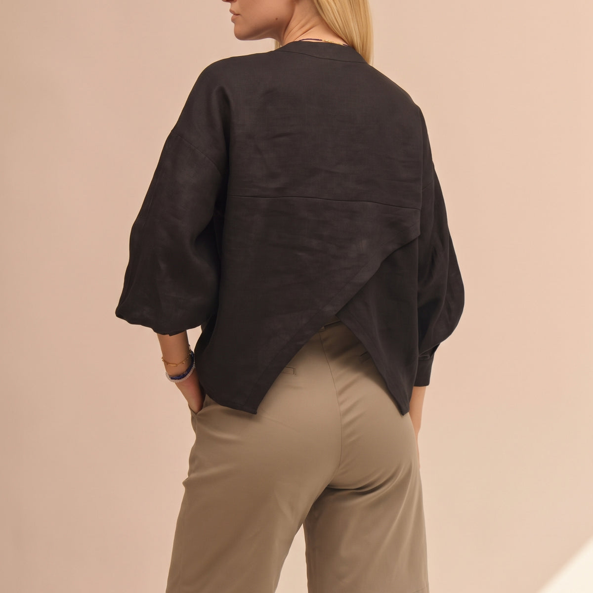 Dámská lněná košile V crop - oversized