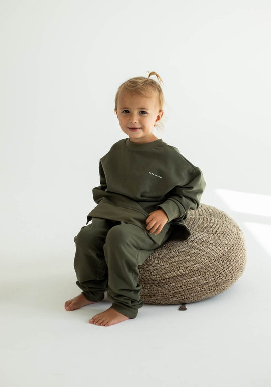 Dětská mikina bez kapuce z biobavlny Moss green - Oversized
