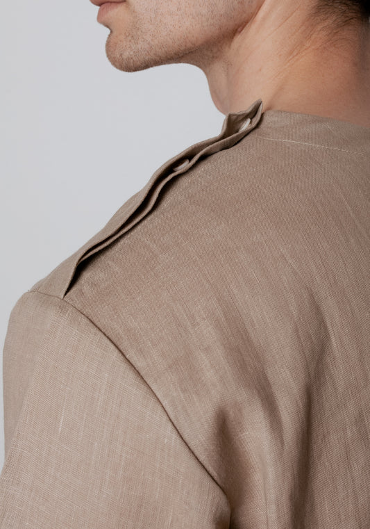 Męska regularna lniana koszulka T-shirt - Beige Natural