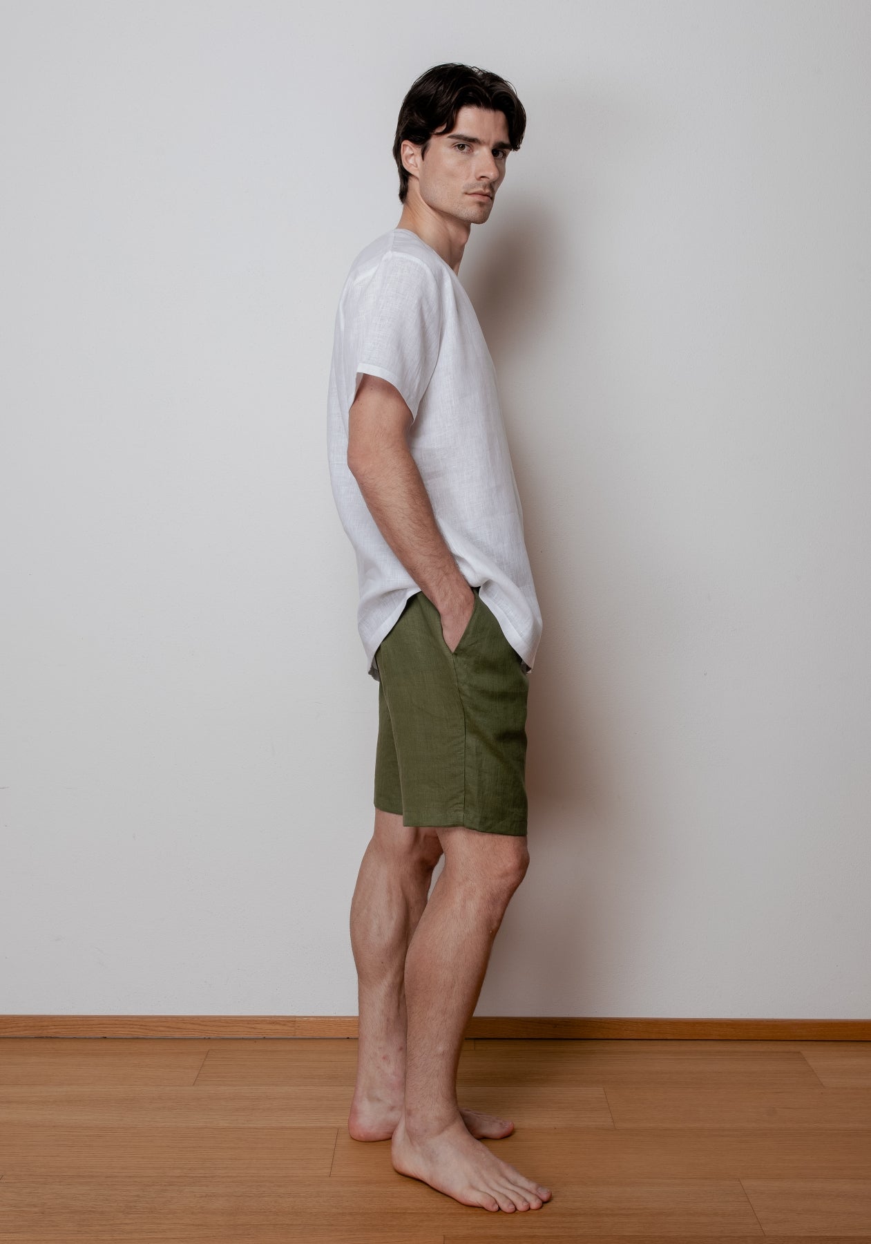 Men's regular linen t-shirt - White