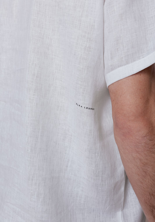 Męska regularna lniana koszulka T-shirt - White