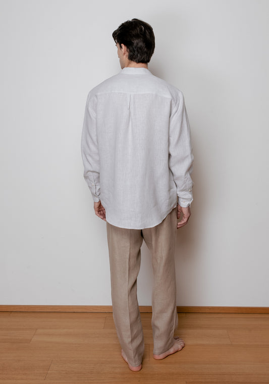 Men's linen shirt with collar - Pearl gray