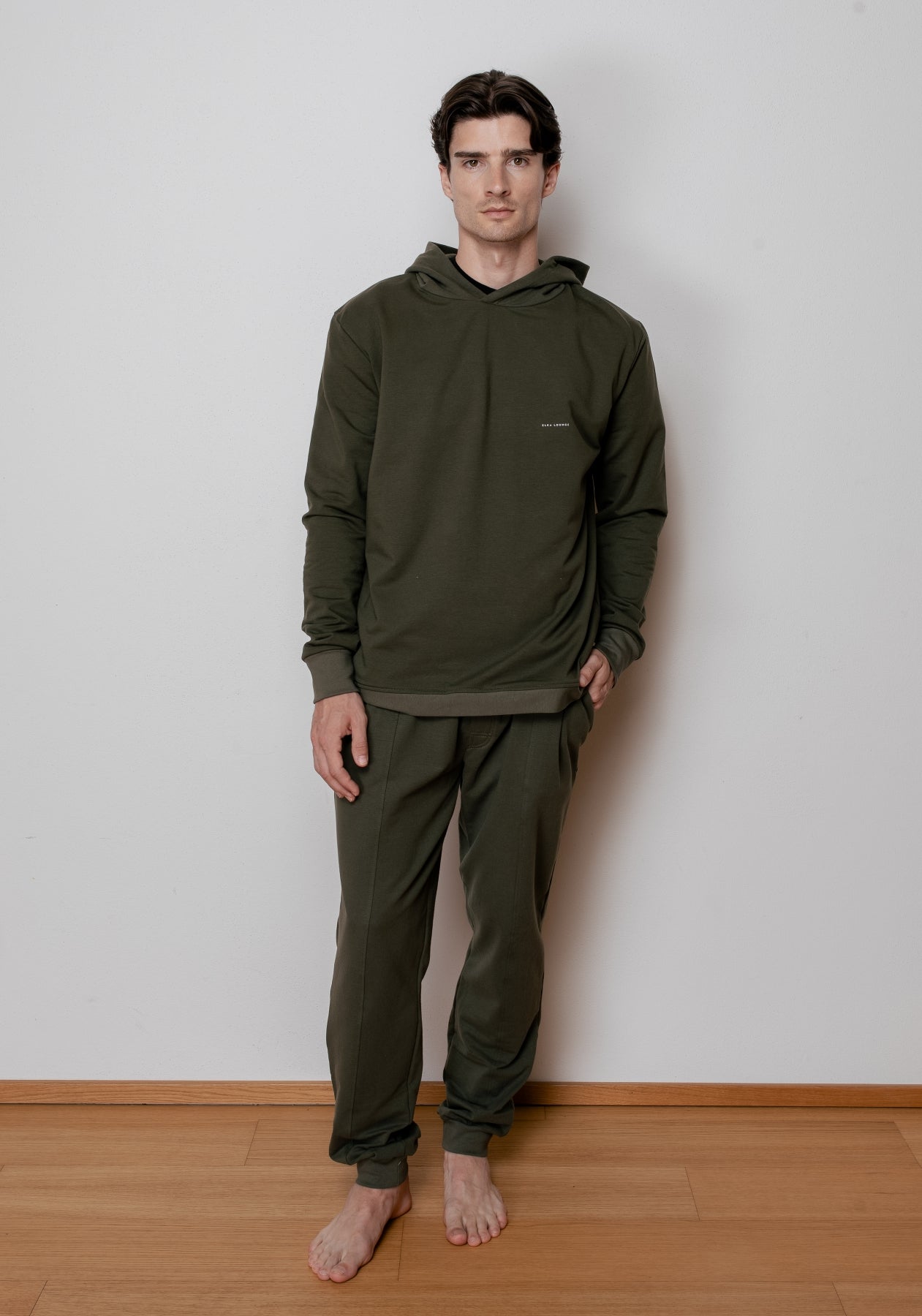 Pánske teplákové nohavice z biobavlny Moss green brushed - loose fit