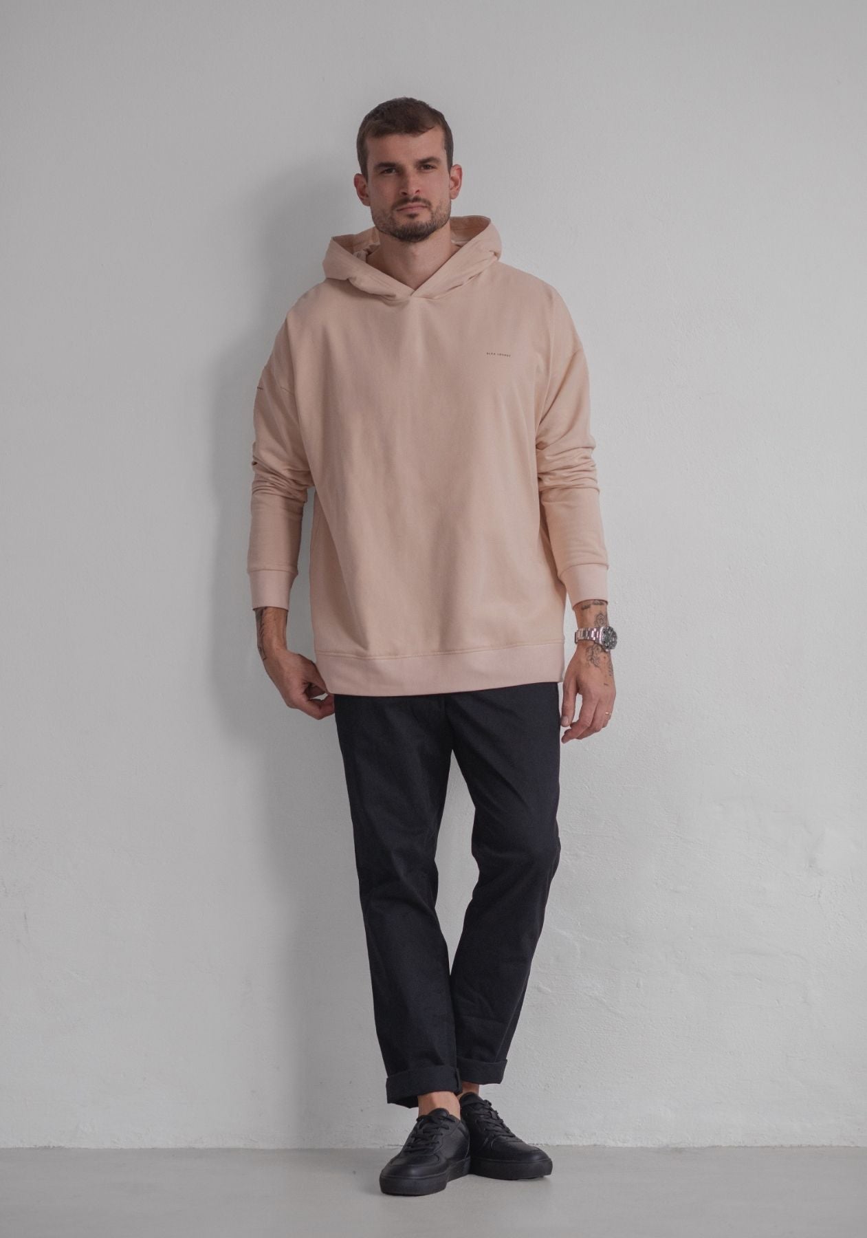 Pánská mikina s kapucí z biobavlny Beige brushed - Oversized