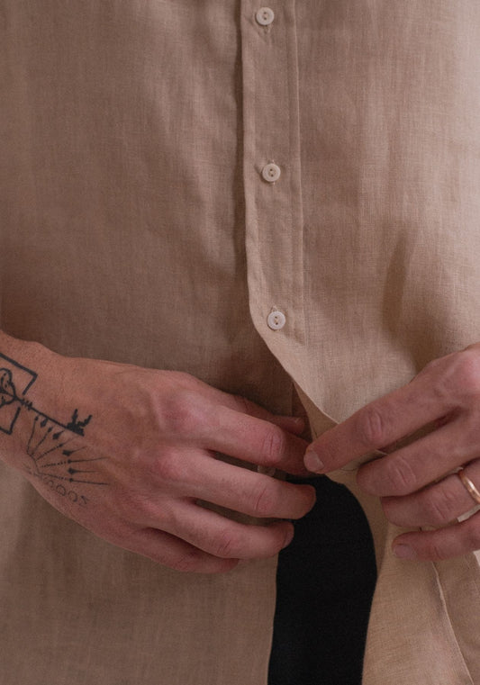 Pánska ľanová košeľa bez goliera - regular fit