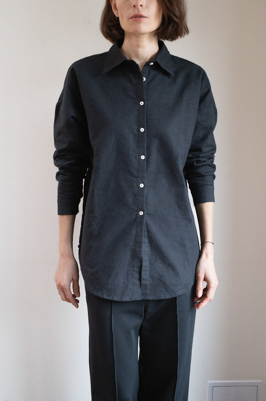 Women’s Flannel Shirt with Collar Loose Fit – Black