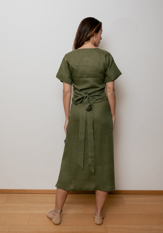 Dámsky ľanový zavinovací top regular - Moss green