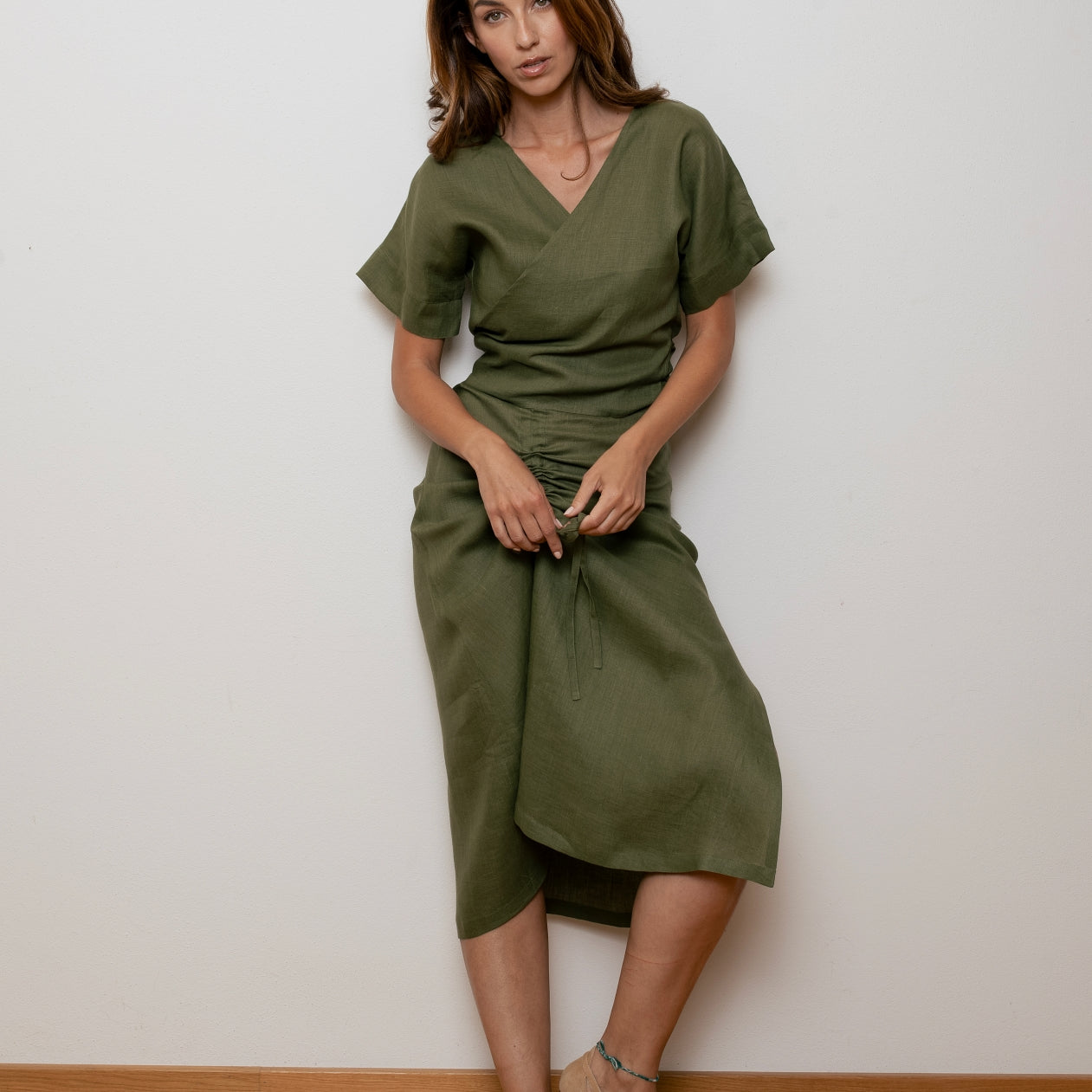 Women's linen wrap top - regular