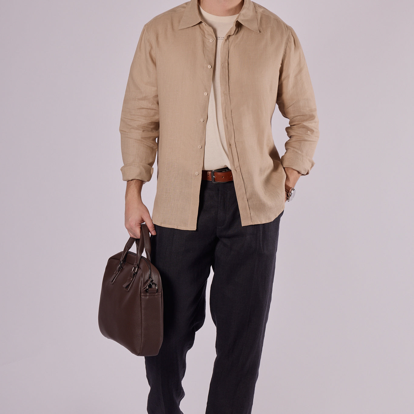 Men's linen shirt with collar - regular fit