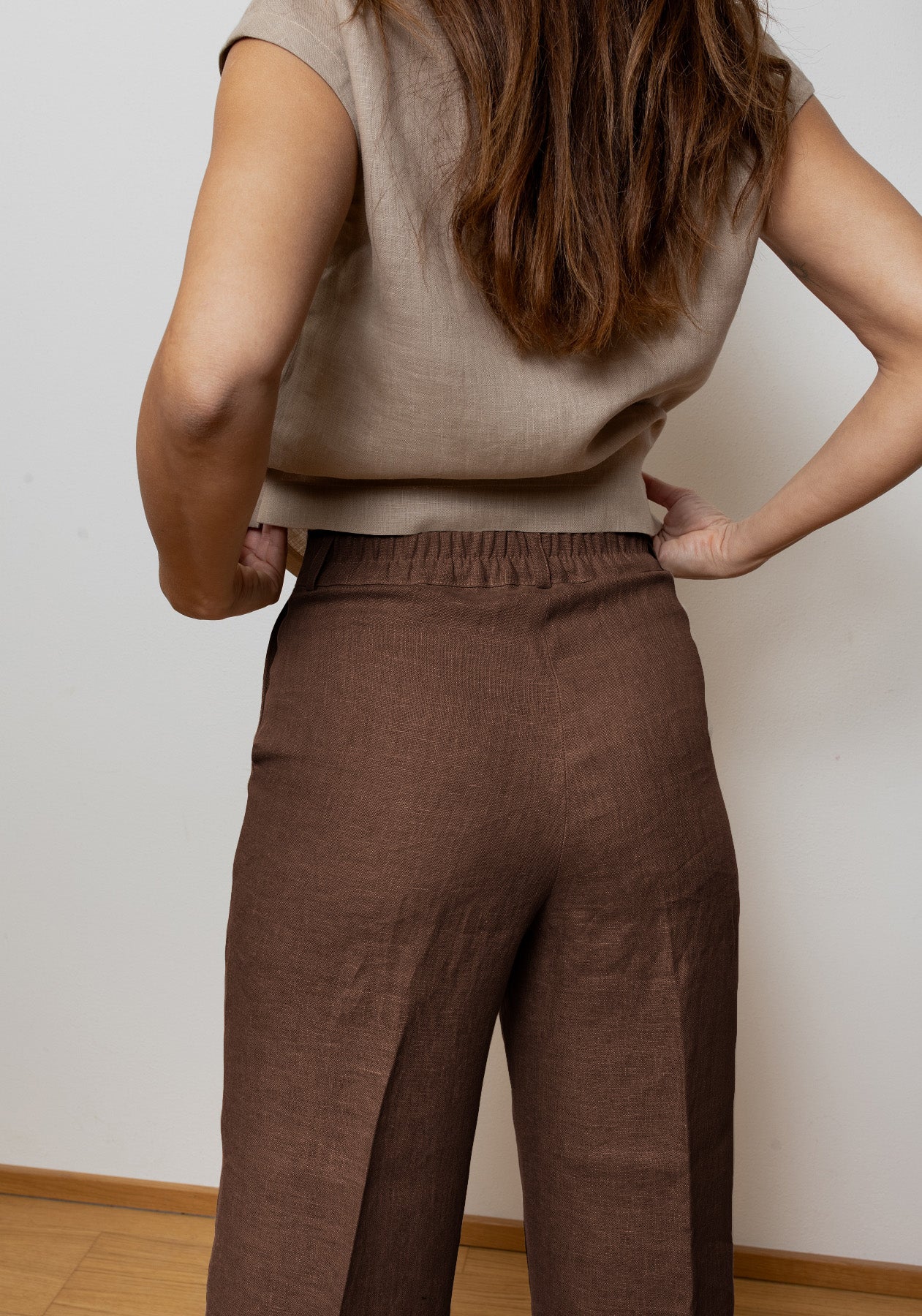 Dámske ľanové nohavice wide - Brown