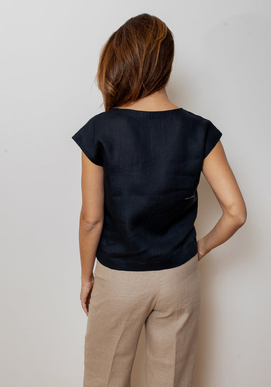 Women's regular linen T-shirt - Deep blue
