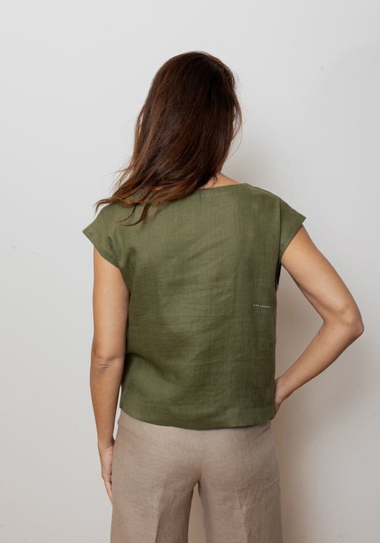 Women's regular linen T-shirt - Moss green
