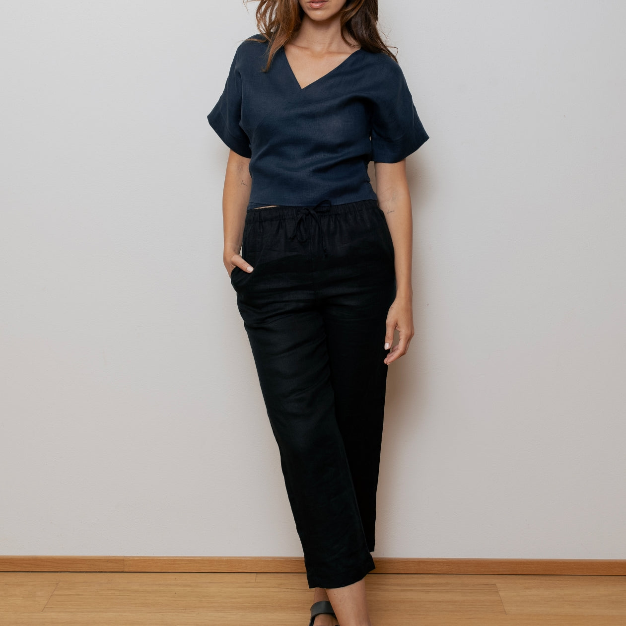 Women's linen wrap top - regular