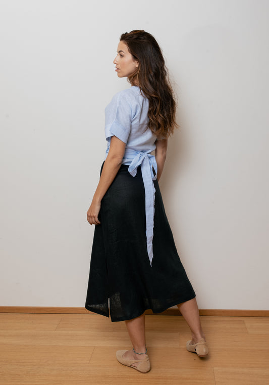 Dámsky ľanový zavinovací top regular - Light blue