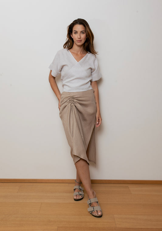 Dámsky ľanový zavinovací top regular - Pearl gray