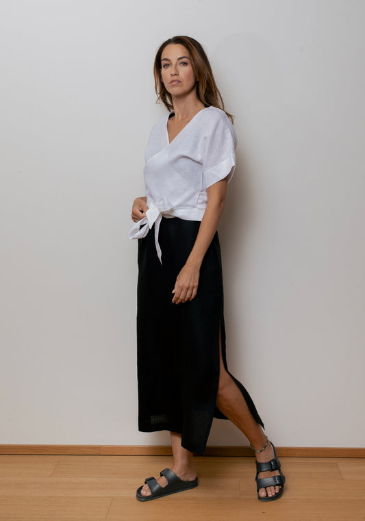 Dámsky ľanový zavinovací top regular - White