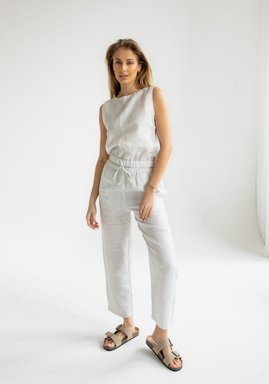 Women's linen crop top Pearl gray