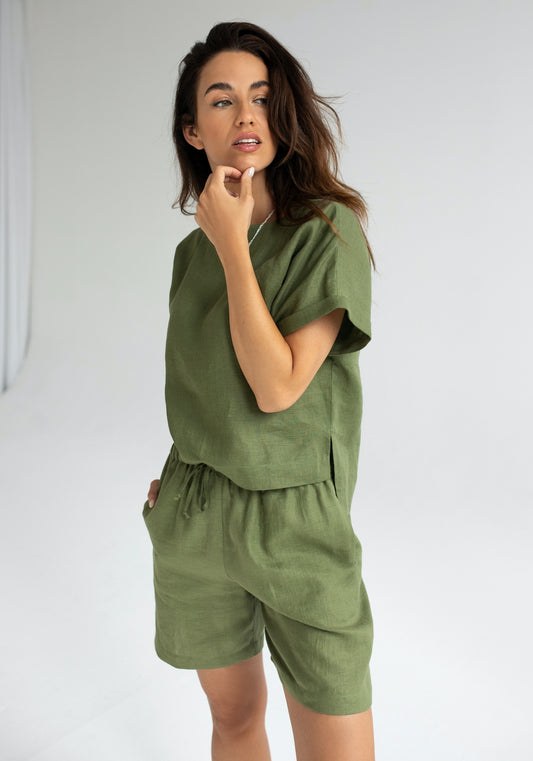 Women's linen top Moss green