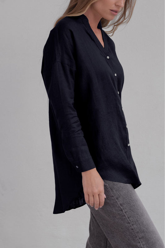 Women linen shirt Deep blue