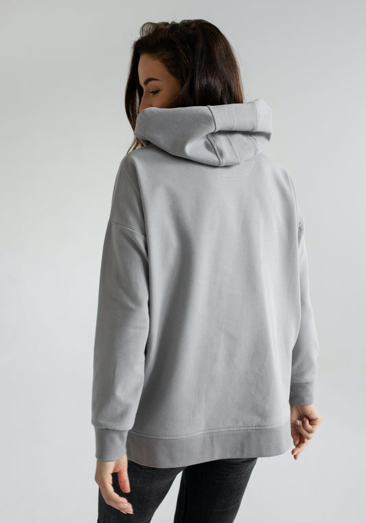 Dámská mikina s kapucí z biobavlny Light gray brushed - Oversized