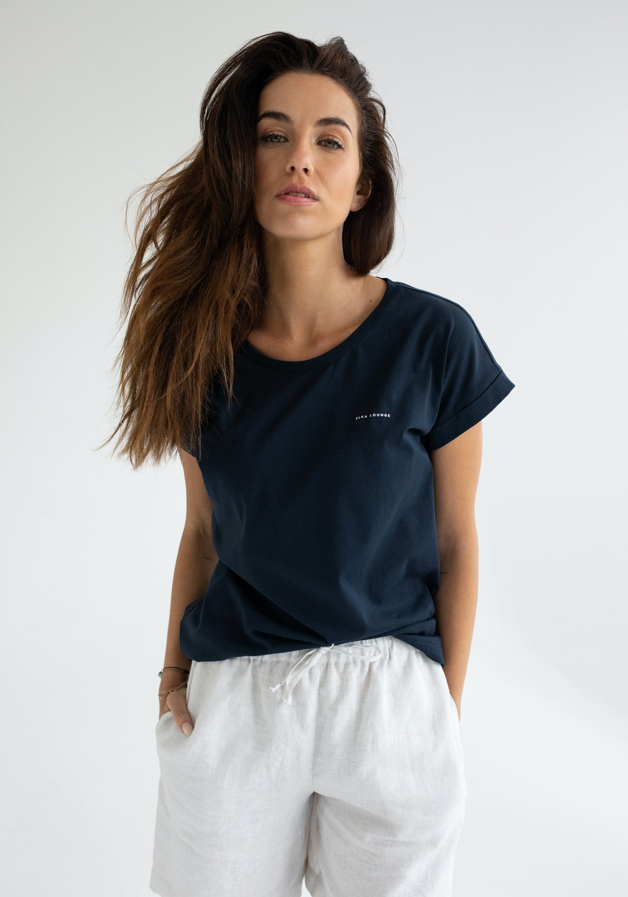 Women t-shirt organic cotton Deep blue loose fit