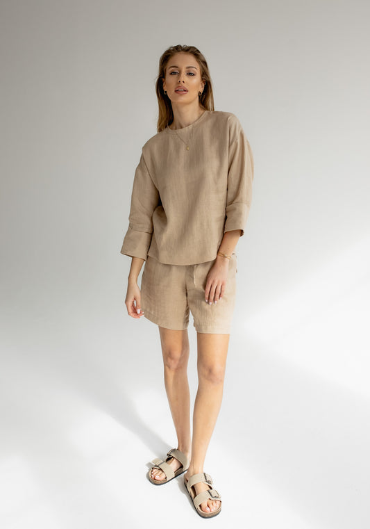 Dámsky ľanový top open back Beige natural