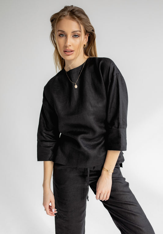 Dámsky ľanový top open back Black