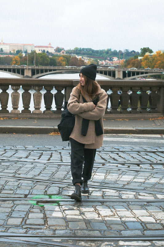 Outfit by Danča | Wool coat & linen pants