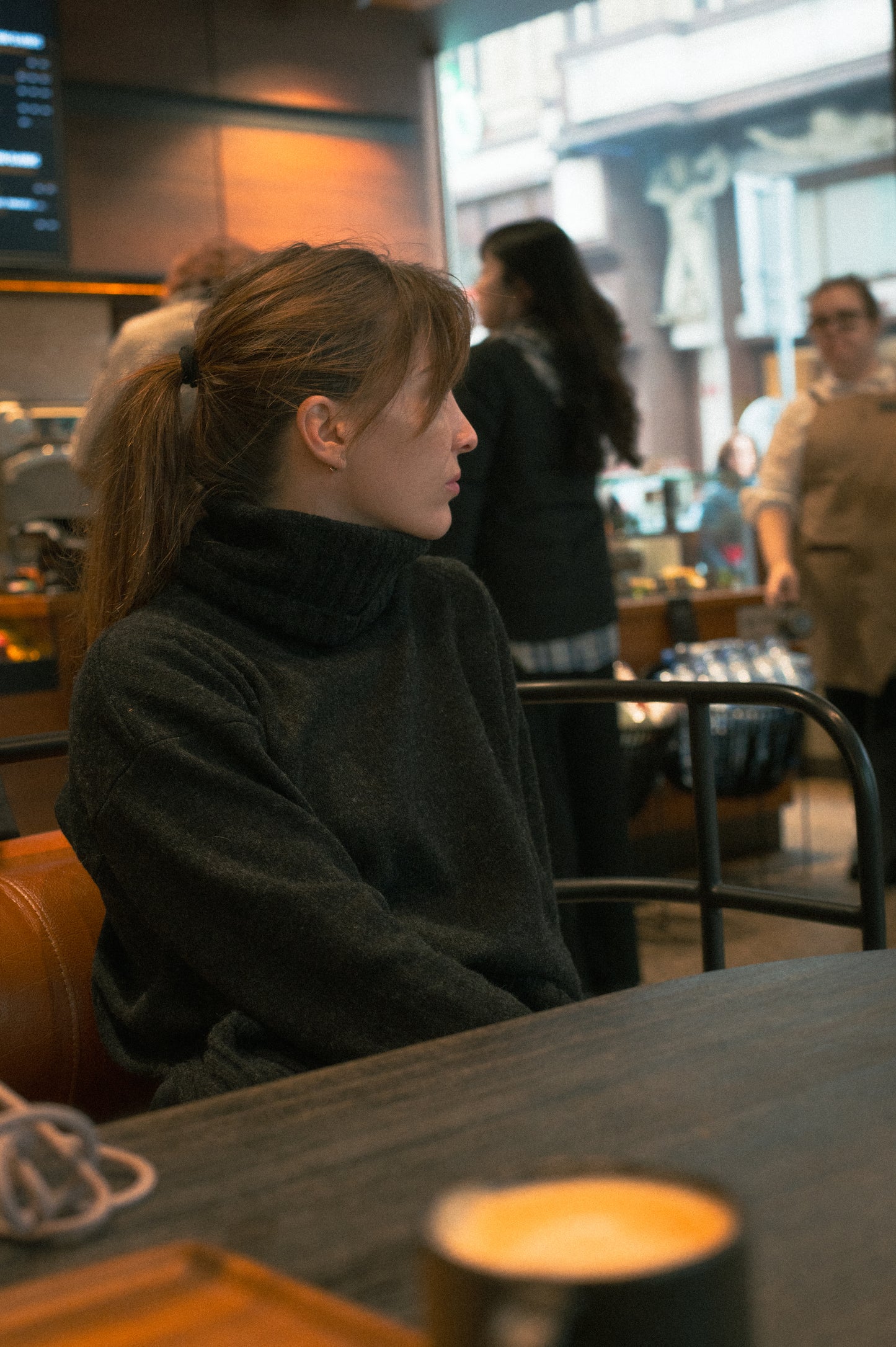 Dámský vlněný svetr high neck Loose fit - Dark gray