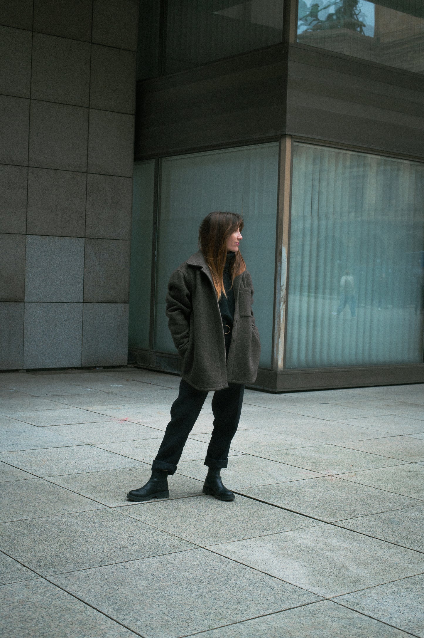 Dámský vlněný kabát Dark gray - Loose fit