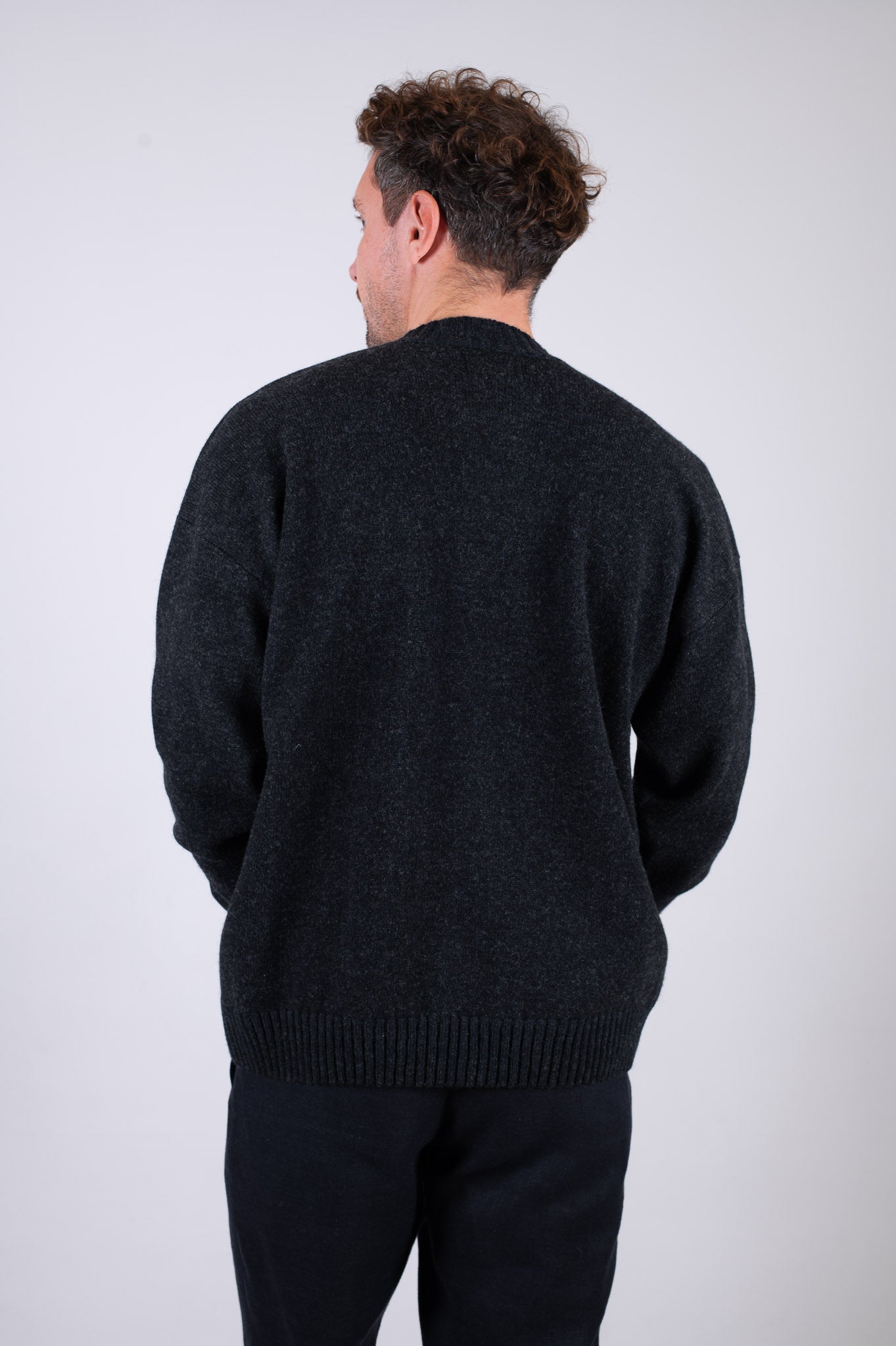 Pánský vlněný svetr crewneck Regular fit - Dark gray