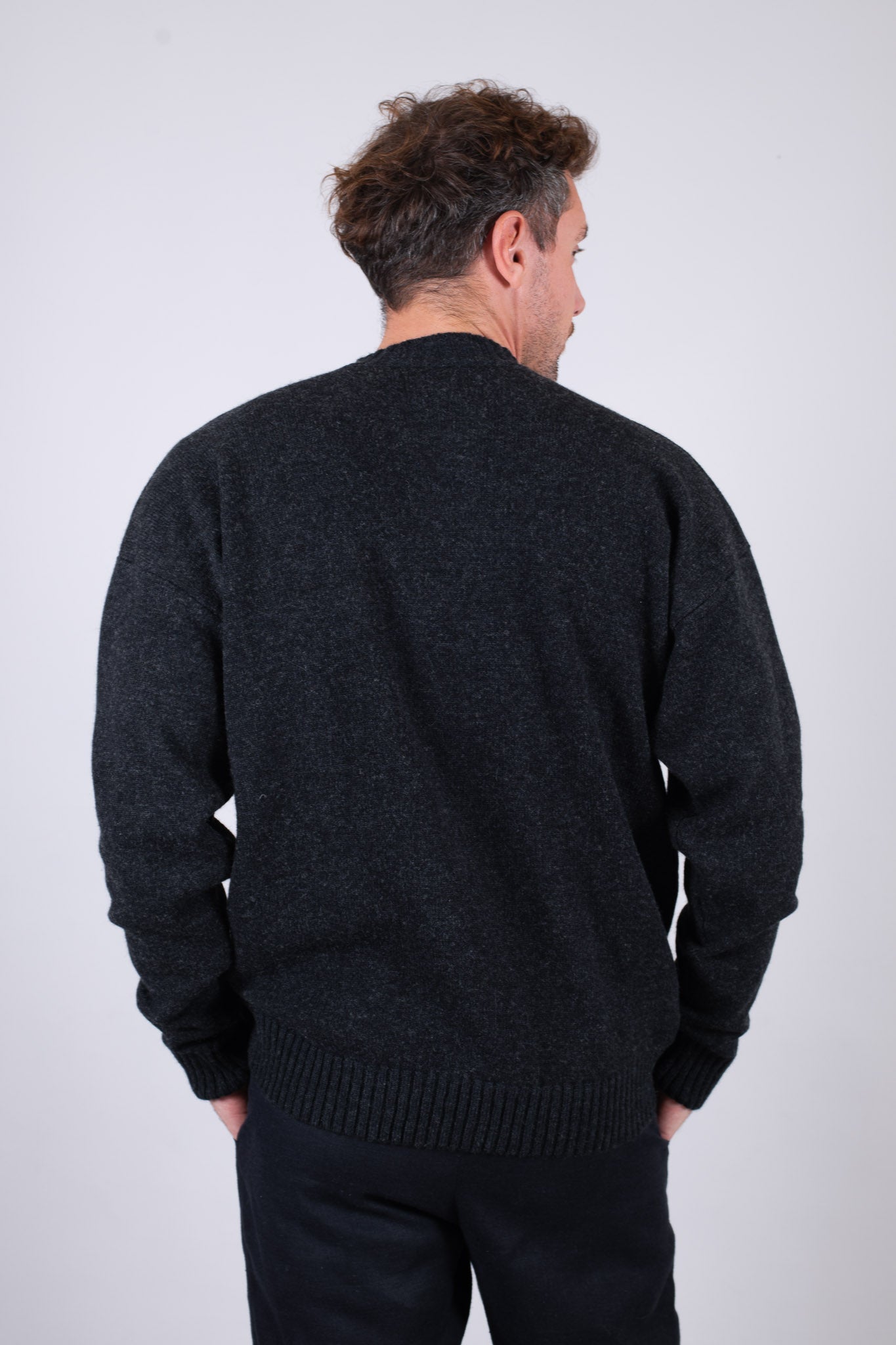 Pánský vlněný svetr crewneck Regular fit - Dark gray