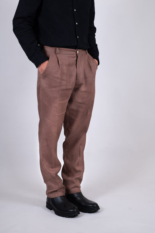 Pánské lněné kalhoty Loose-fit - Brown