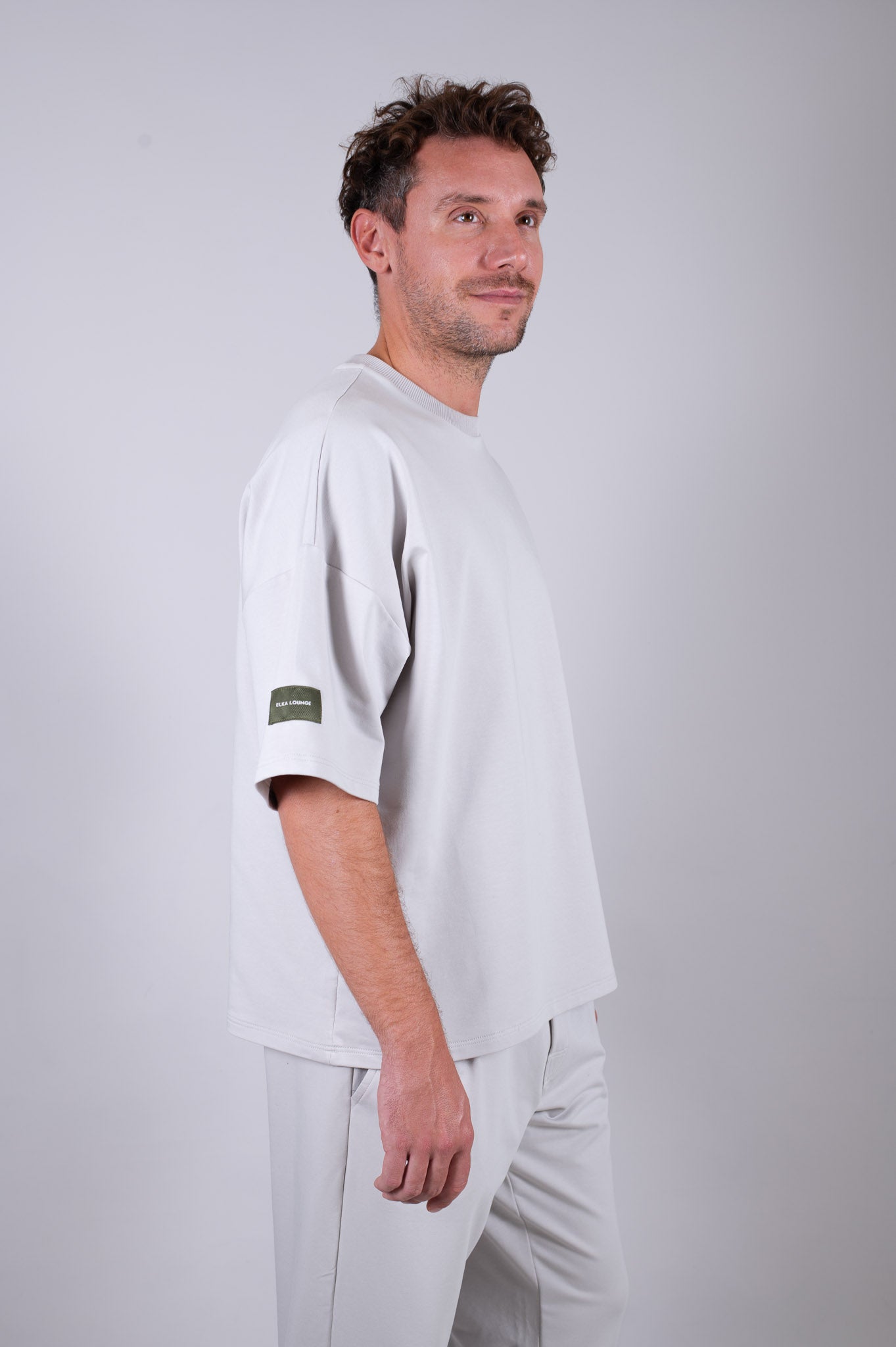 Pánske mikinové tričko z biobavlny Pearl gray - loose fit