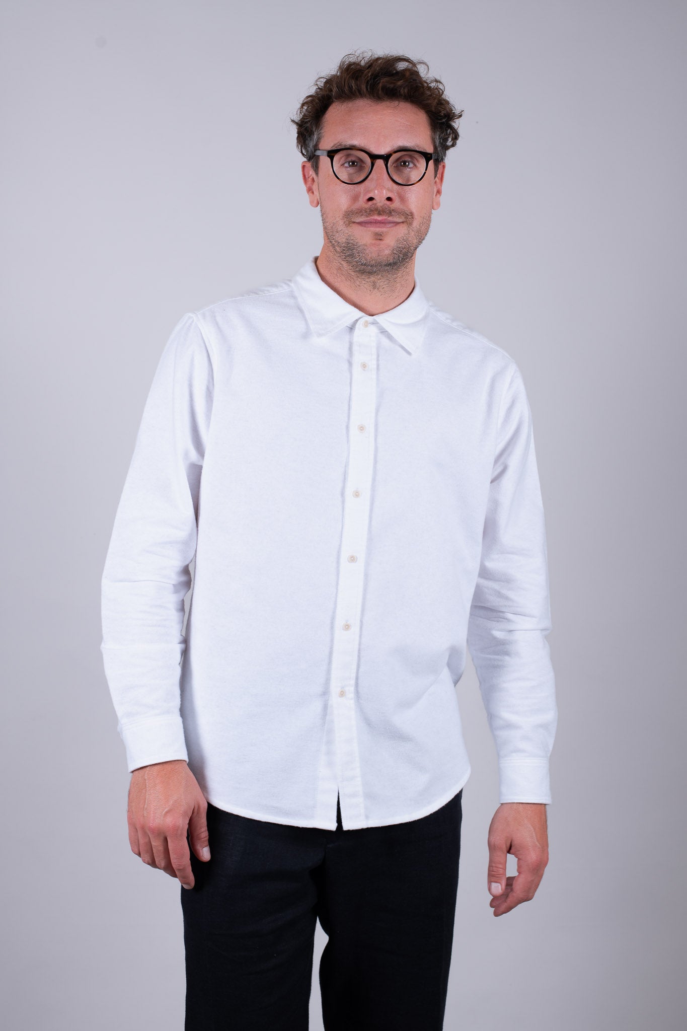 Men's flannel shirt with collar - White