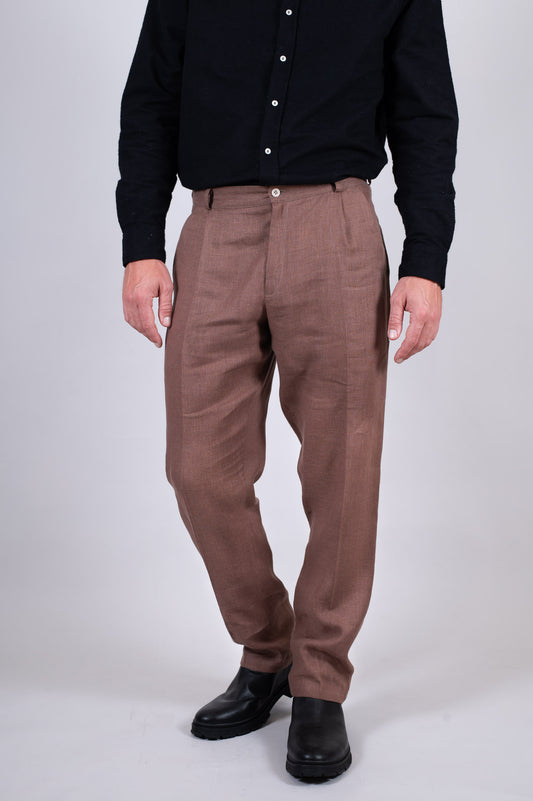 Pánské lněné kalhoty Loose-fit - Brown