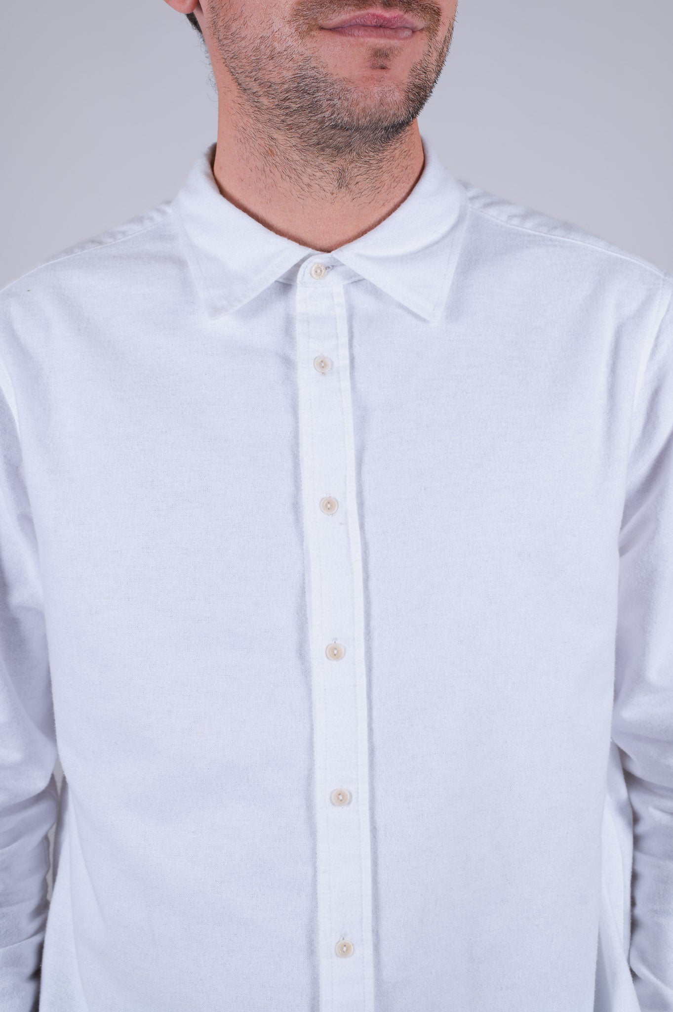 Men's flannel shirt with collar - White