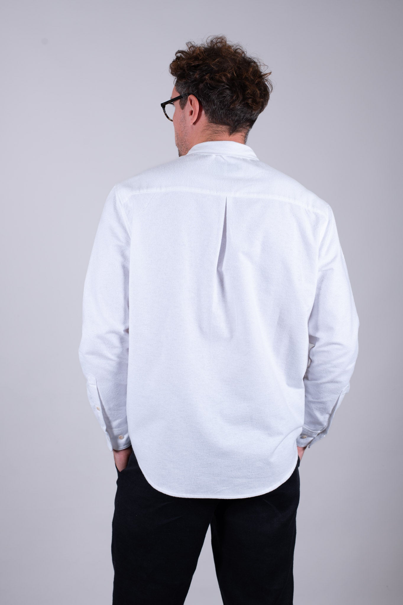 Men's flannel shirt with collar - White