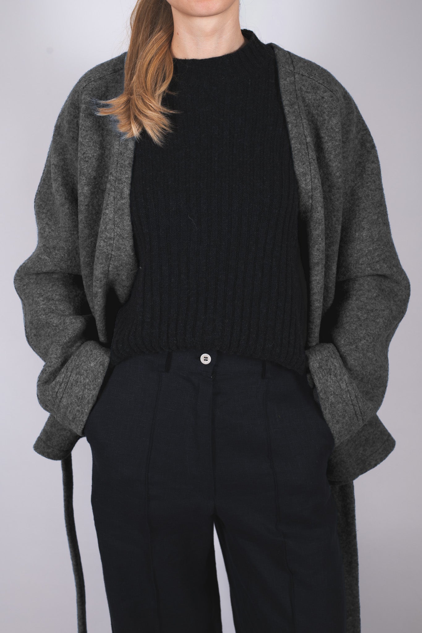 Dámský vlněný kabát Loose fit - Dark gray