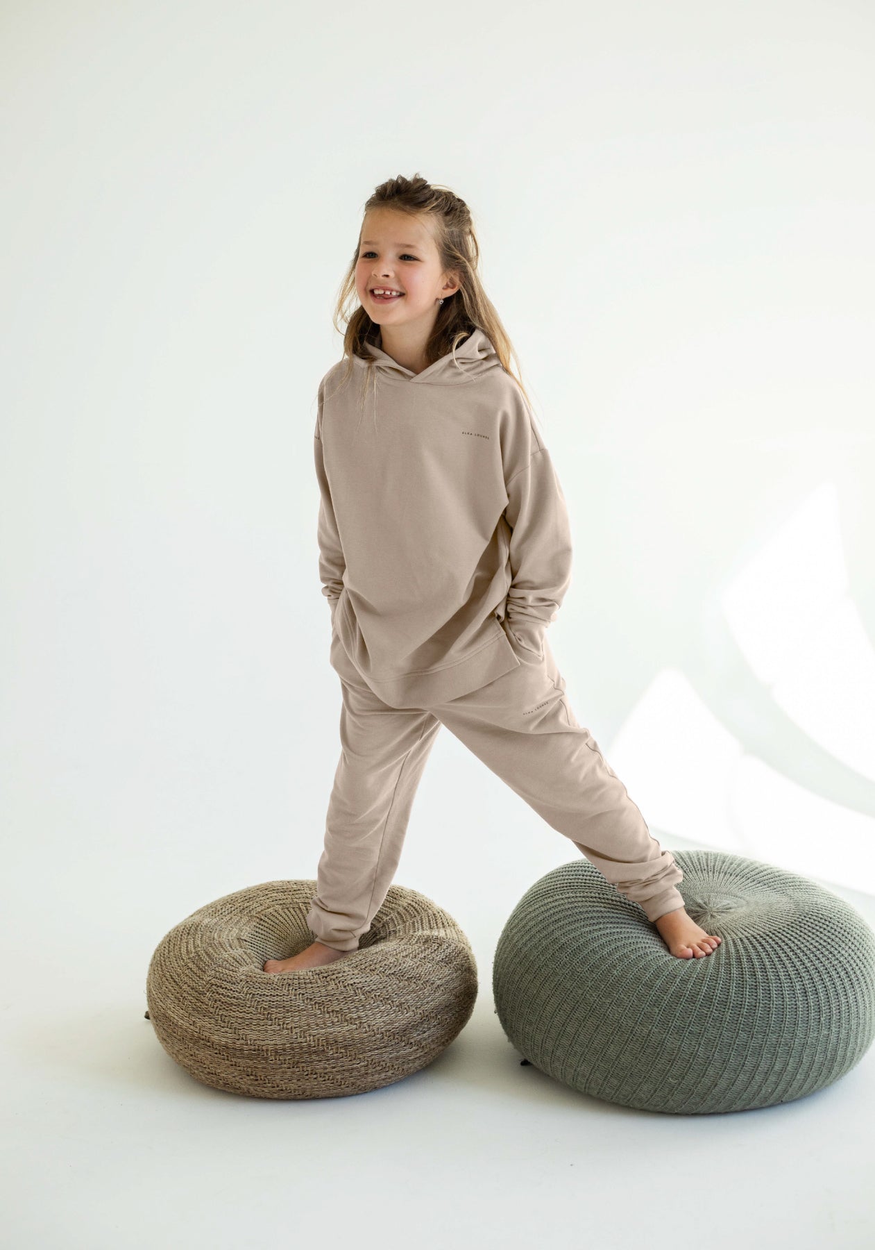 Detské teplákové nohavice z biobavlny Beige - Oversized
