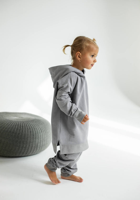 Dětská mikina s kapucí z biobavlny Light gray - Oversized