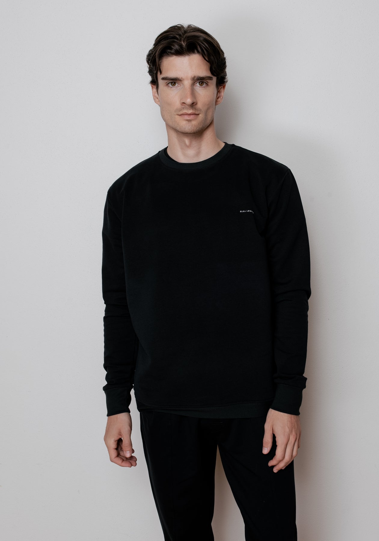 Pánska mikina bez kapucne z biobavlny Black brushed - regular update