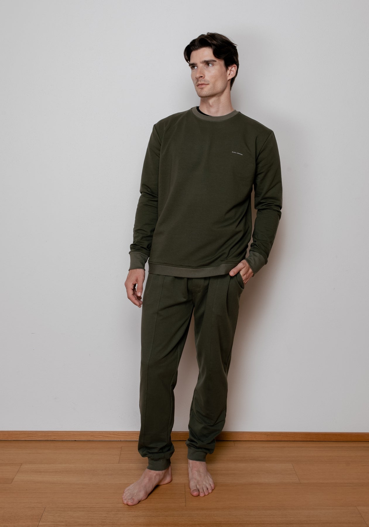 Pánska mikina bez kapucne z biobavlny Moss green brushed - regular update