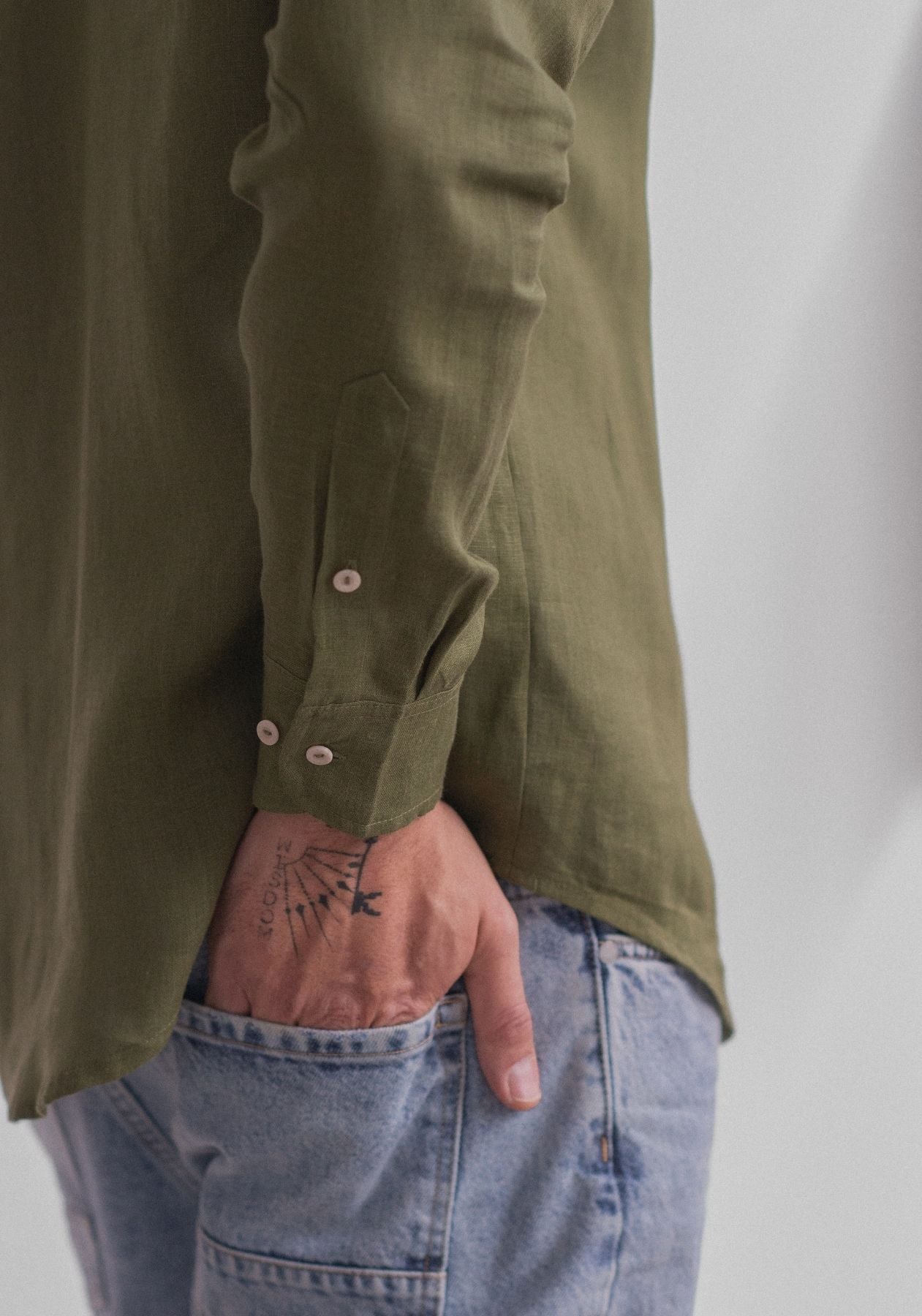 Men linen shirt Moss green