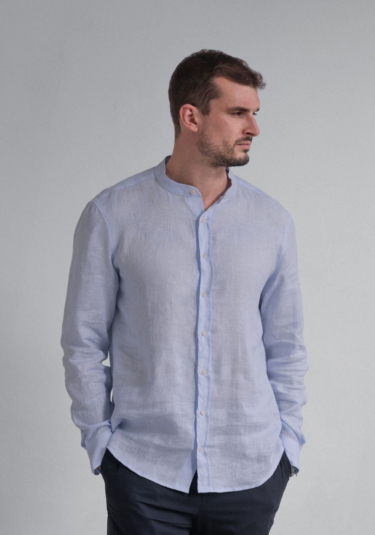 Men linen shirt Light blue