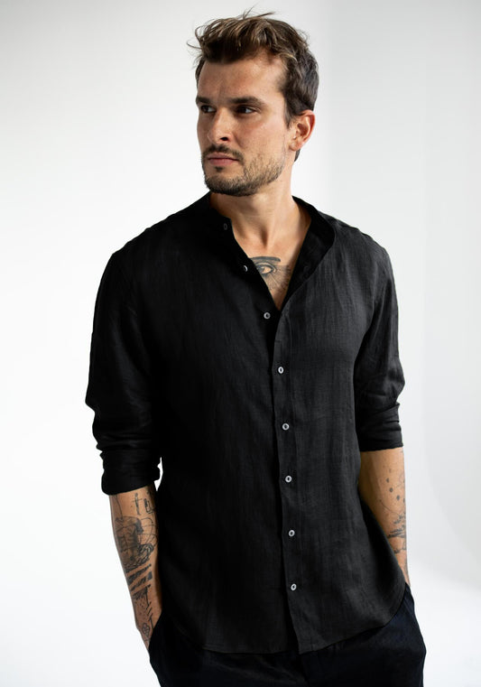 Men linen shirt Black