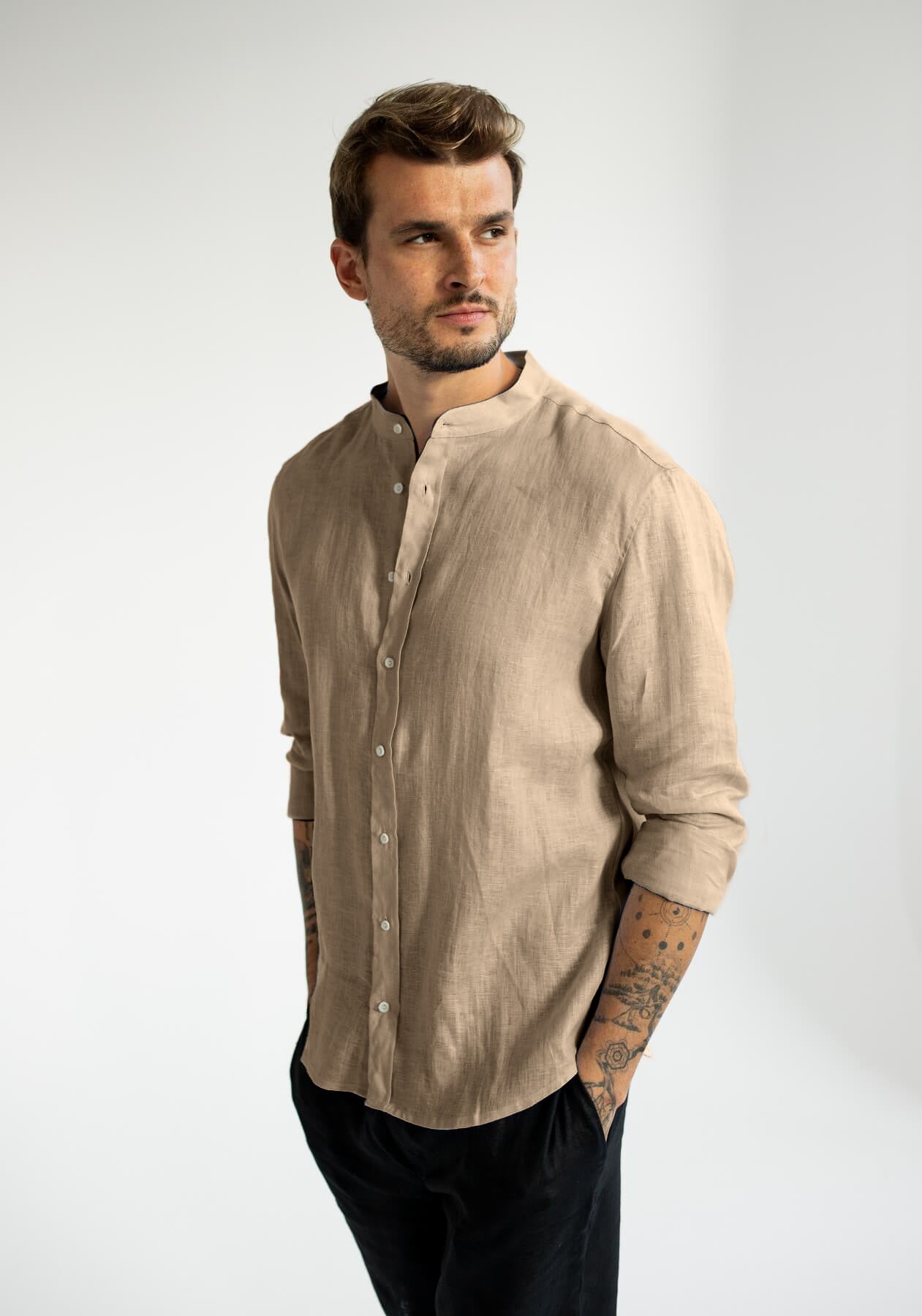 Men linen shirt Beige natural